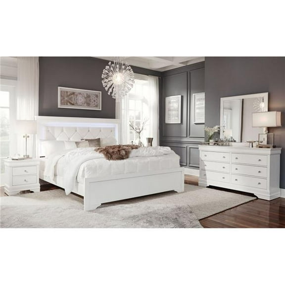 POMPEI METALLIC WHITE QUEEN BED GROUP WITH LED