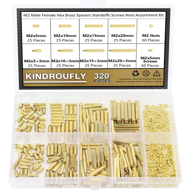Kindroufly Kit Surtido De Separadores De Latón Para Placa Base Pcb 320 Piezas M2 Macho Hembra Hexagonal Separadores De Latón Espaciadores Tornillos Tuercas Kit