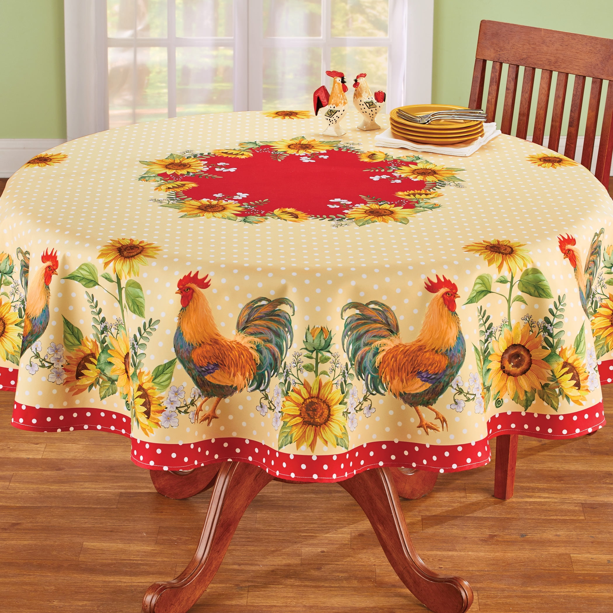 Beautiful Rooster and Sunflower Printed Round Tablecloth ...