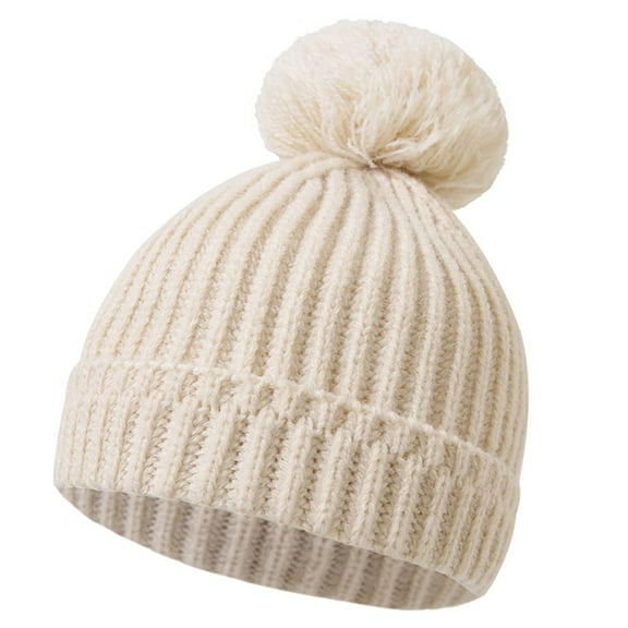 Baby Winter Knitted Beanie Hat, Toddler Boys Girls Warm Thick Knit Ski Cap with Pom Pom for Cold Weather