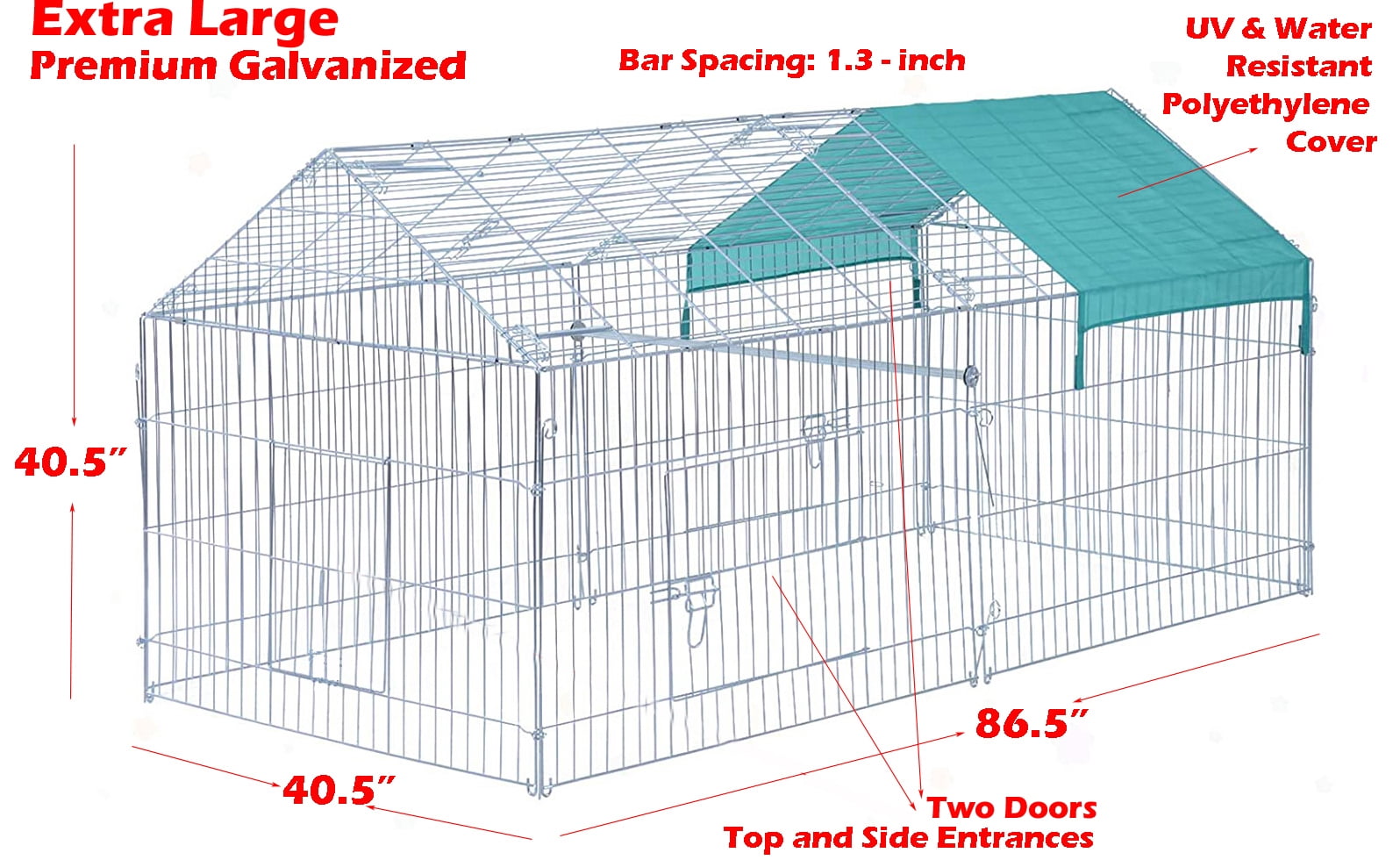 Mcage Flexible 87" X-Large No Rust Galvanized Outdoor Crate for Chicken, Puppies & Kittens with Pet Kennels & Crates