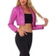 thumbnail image 4 of BLAZER CORTO DE CUERO SINTÉTICO INSPIRE CHIC PARA MUJERES, CON SOLAPA EN V, CIERRE DE UN SOLO BOTÓN, CHAQUETA DE MOTO PU L, ROSA FUCSIA, 4 of 6