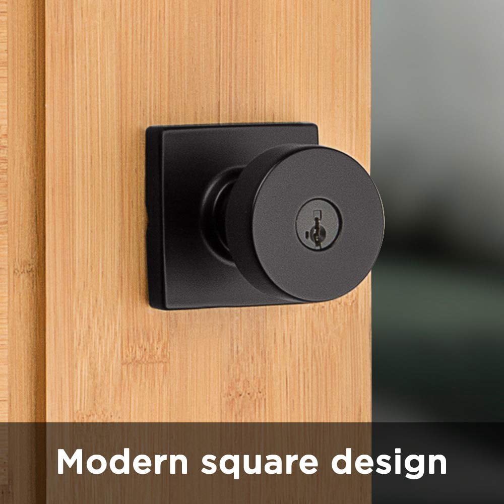 Pismo Square Keyed Entry Knob featuring SmartKey Security in Matte Black
