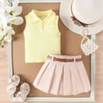 thumbnail image 3 of GYRATEDREAM Toddler Baby Girl Skirt Outfit Sleeveless Ribbed Tank Vest Tennis Pleated Skirt with Belt Set Summer Clothes 6 Months-4 Years, 3 of 9