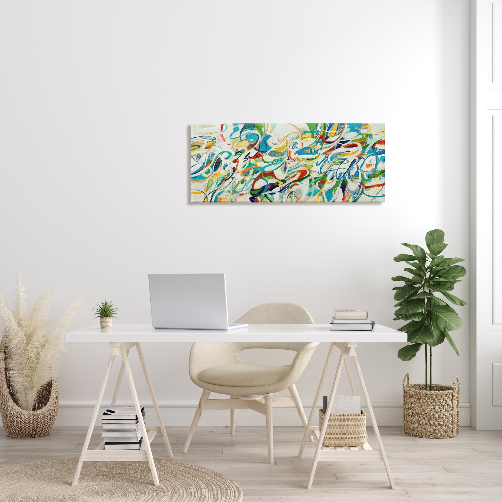 Stupell Industries Abstract Complexity Energetic Blue Green White Curved Lines, 17 x 40, Designed by Lisa Ridgers