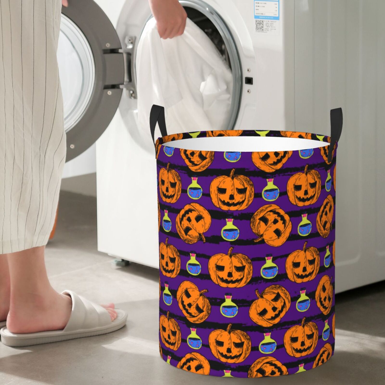 Large Laundry Basket with Handles - pumpkins halloween contexts Kids Baby Dirty Clothes Laundry Hamper for Bedroom Aesthetic