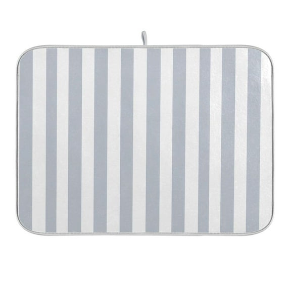 Sky Gray and White Stripes Dish Drying Mat for Kitchen Counter 16x18 In Absorbent Microfiber Reversible Mats Dish Drainer Protector Rack Pad for Coffee Bar Table