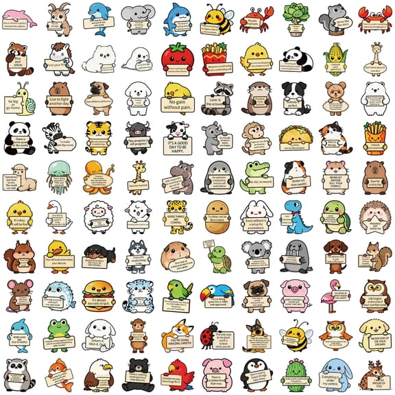 Reusable 100Pcs Cartoon Animal Stickers Waterproof Removable PVC Decals Suitable For Phone Laptop Kids Room DIYer Craft
