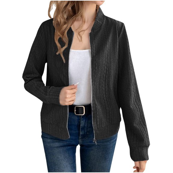 Womens Lightweight Jackets Sevevn Women's Winter Solid Color Long-Sleeved Casual Coat Casual Jacket