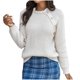 thumbnail image 1 of Suéteres Para Mujer Suéter de Punto Casual Manga Larga Botón Cuello Ondulado Color Sólido Jersey Top Cuello Redondo Odeerbi ODB185428, 1 of 7