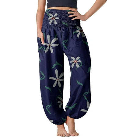 

MRULIC yoga pants Women s Comfy Boho Pants Loose Yoga Pants Hippie Pajama Lounge Boho Pajama Pants Navy Blue + XL