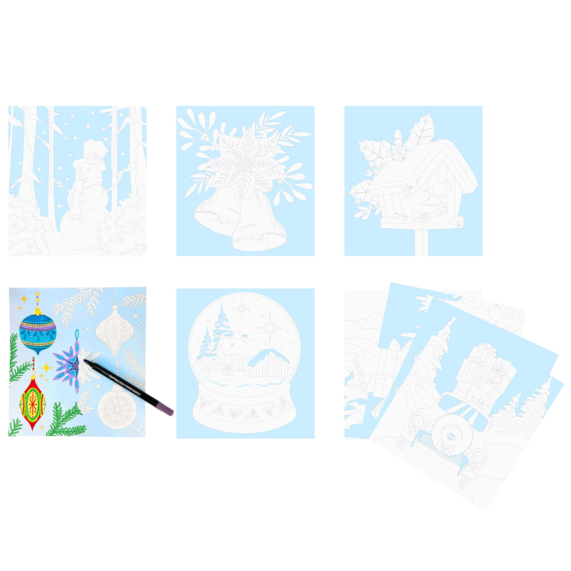 Brea Reese: Marker Coloring Kit - Christmas Tree - 5 Dual-Sided Markers, 12 Holiday-Themed Coloring Pages, Festive Spiral-Bound Art Pad, Adult Craft