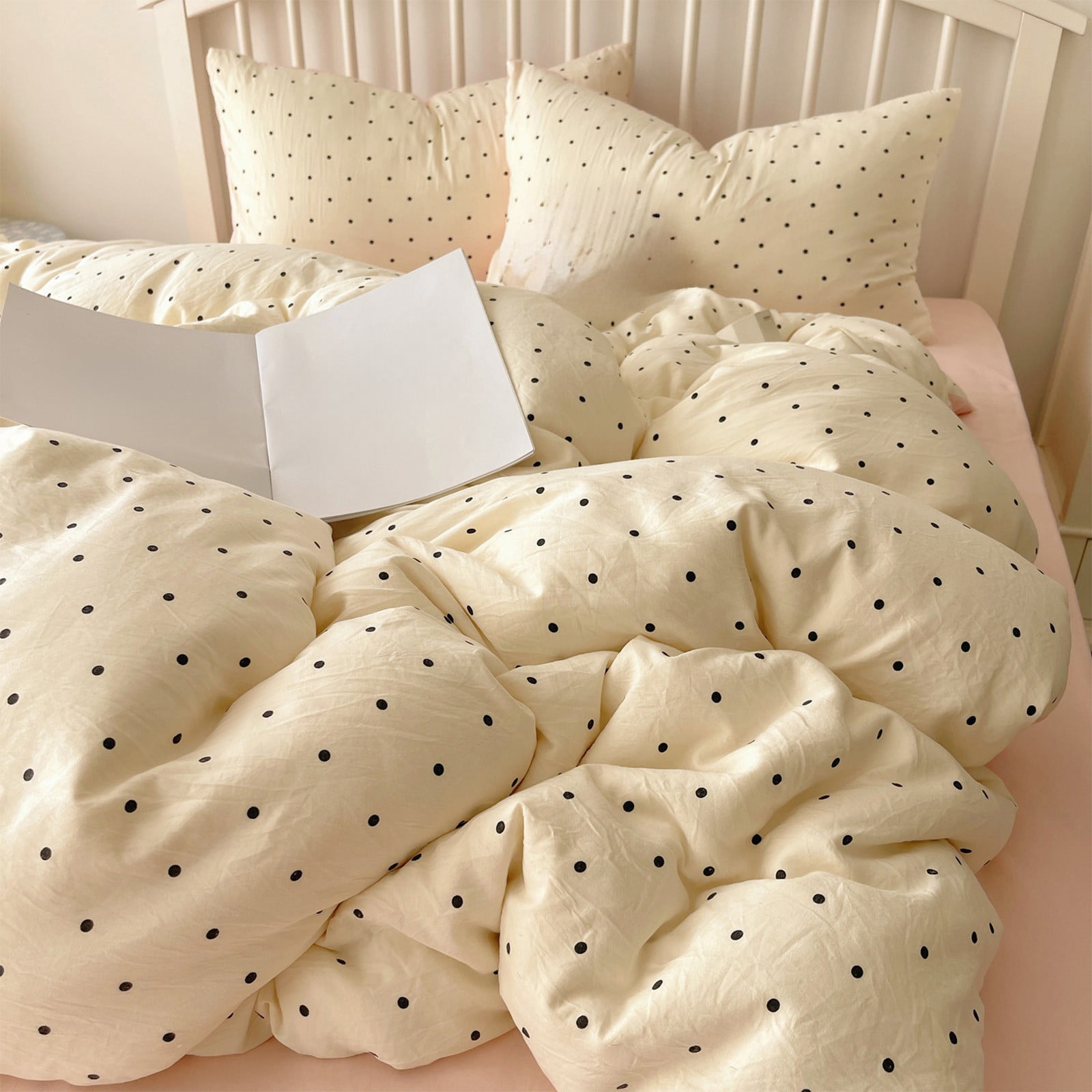 Vfedsrsge Queen Size 4 Piece Pink Girls Bedding Set - Soft Duvet Cover with Fitted Sheet, Pillowcases, Elastic Edge, Non-Fading, Cute Design for Teen Bedroom
