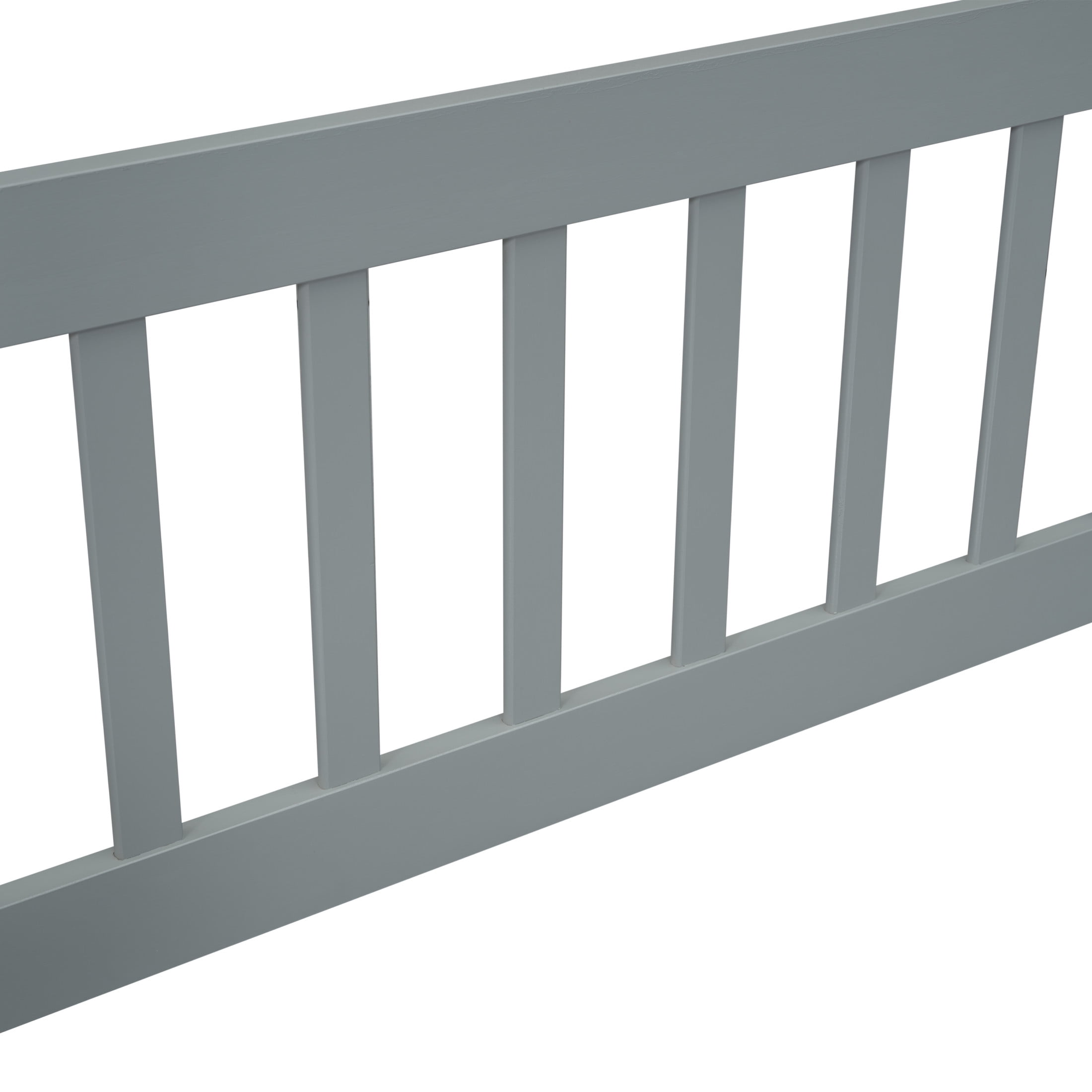 Noble House May Twin Floor Bed with House-Shaped Roof Frame and Fence Guardrails, Solid Pine Wood Frame, Grey