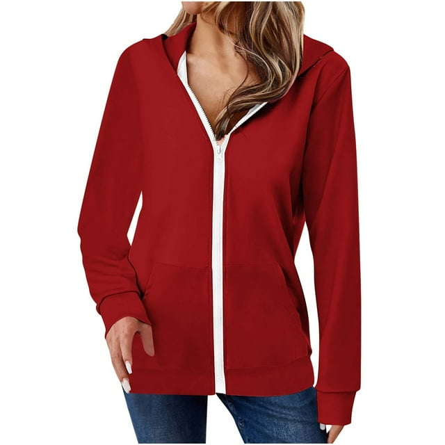 Veste à Manches Longues Brunch Rouge pour Femmes, Capuche en Spandex, Basique pour l'Hiver et l'Automne 2025
