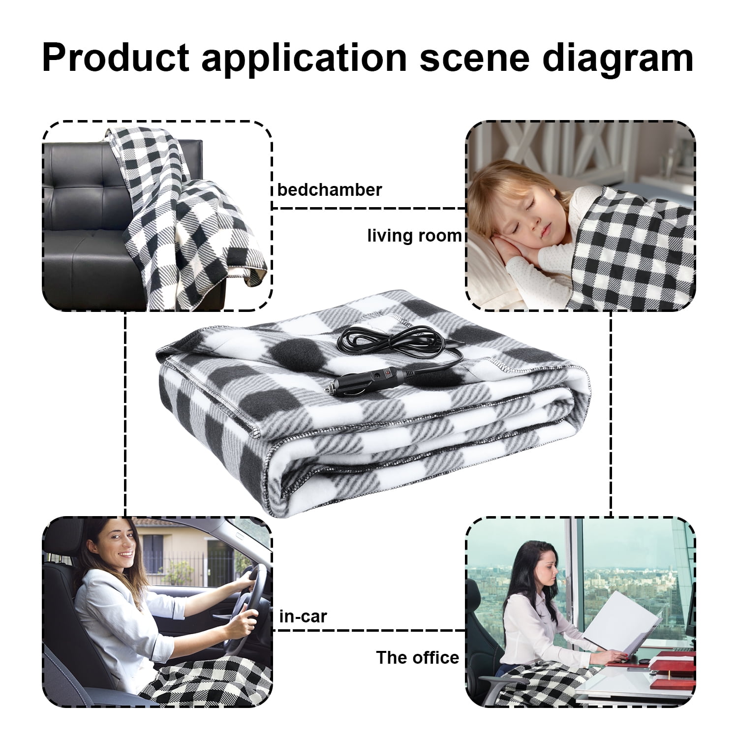VIRZEN Car Heated Blanket 12 Volt Electric Throw for Automobiles Trucks RVs SUVs 60 40 Black White Plaid Walmart
