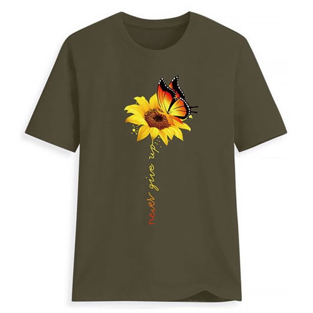Blouse Été Manches Courtes T-shirt Tournesol T-shirt Femmes Tournesol Imprimé Col Rond Top, Vert, L