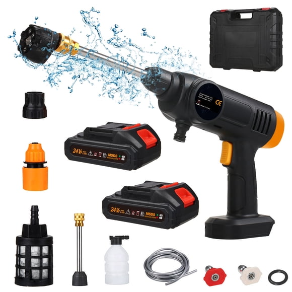 Zootealy 150W Portable Cordless Power Washer with 24V Lithium Battery, 6-in-1 Nozzle, and Toolbox