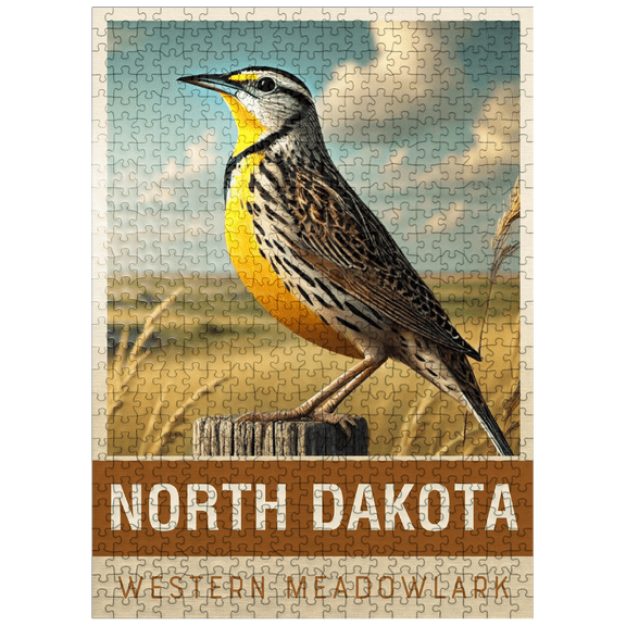 MyPuzzle - State Birds Series: North Dakota, Western Meadowlark - Premium 500 Piece Jigsaw Puzzle for Adults