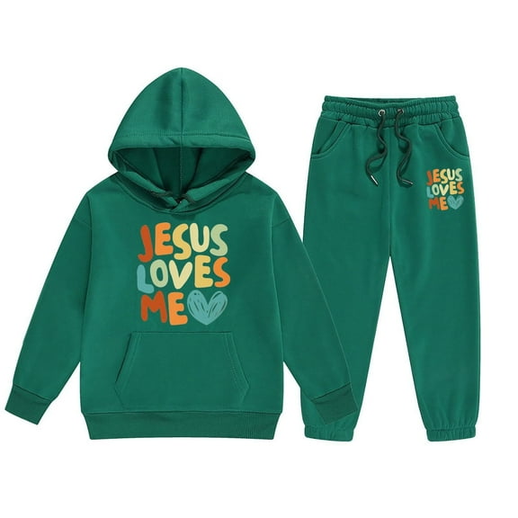 Girls Hoodies Set Jesus Hoodies Cute Letter Print Long Sleeves Loose Pullover 2 Piece Tween Fall Outfits Essentials Sweatshirt for Kids 3-4 Years