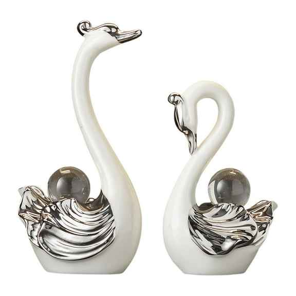 Kuntesetty 2 Pieces Swan Sculpture Animal Statue for Bedroom Cabinet Table Centerpieces White