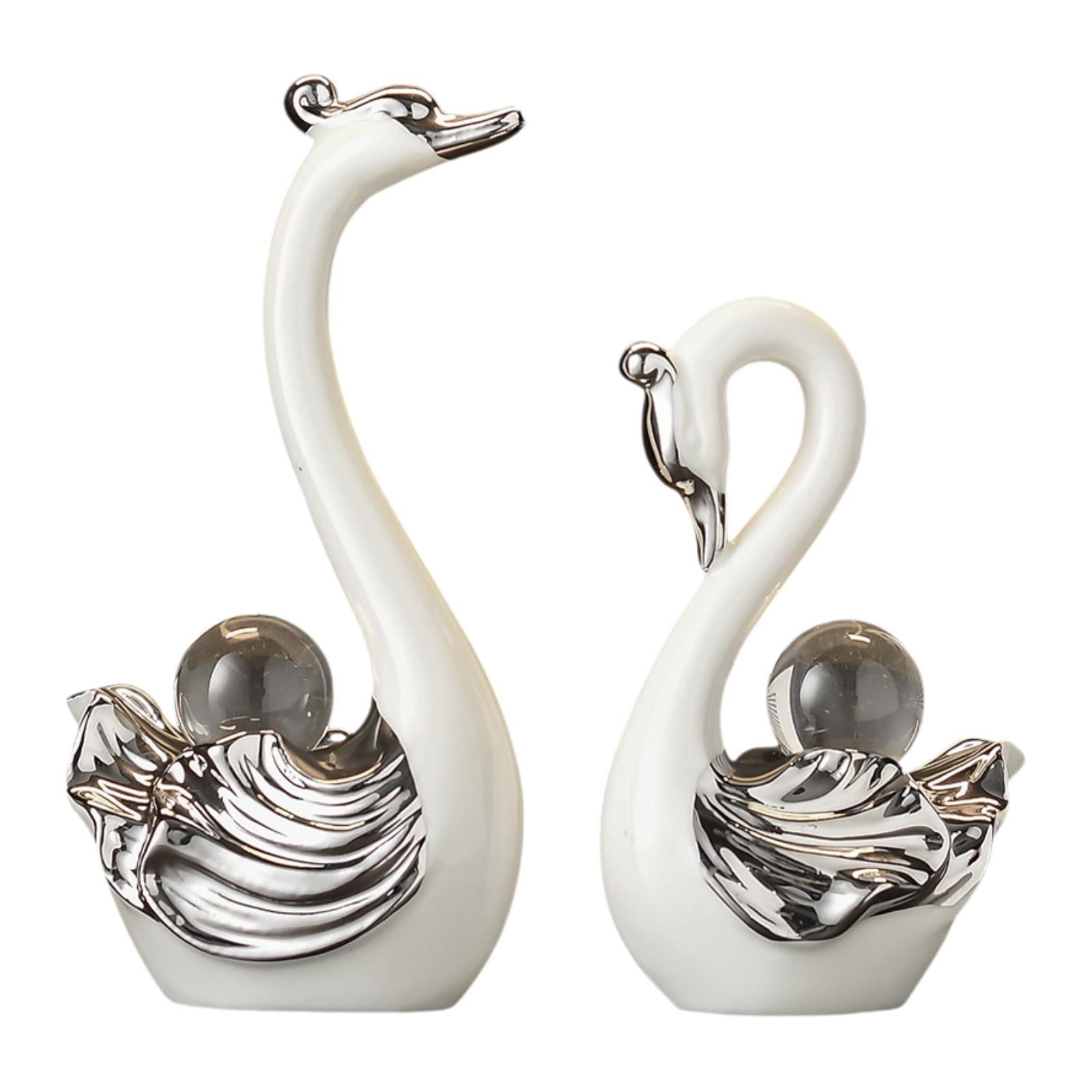 deevoka 2 Pieces Swan Sculpture Animal Statue for Bedroom Cabinet Table Centerpieces White