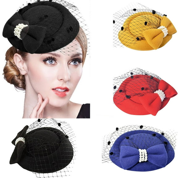 Walbest Girl Lady Hat Headwear Organza Church Bowknot Clip Fascinator Hat, Wedding Party Cap for Women