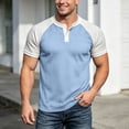thumbnail image 2 of ZHOGXU Fashion Patchwork Short Sleeve O Neck Men's T Shirts With Button Work Wear, 2 of 7