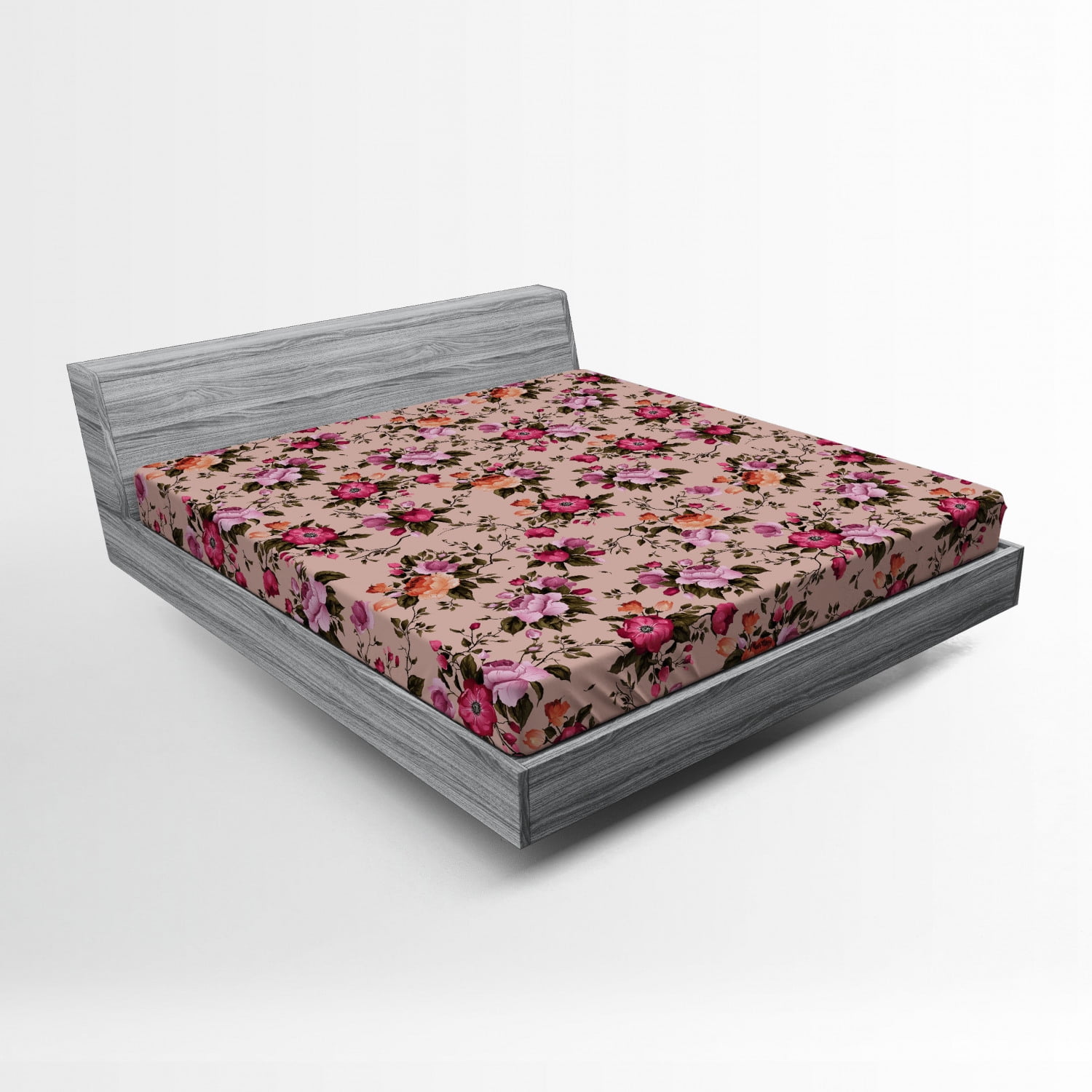 Flower Fitted Sheet Floral Pattern with Roses Twig Warm Colors Flower