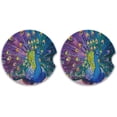 thumbnail image 2 of FREEAMG 2 PCS Car Coasters for Drinks Absorbent, Peacock Oil Painting Ceramic Car Cup Holder Coaster for Your Car with Fingertip Grip, 2.5 inch, 2 of 6