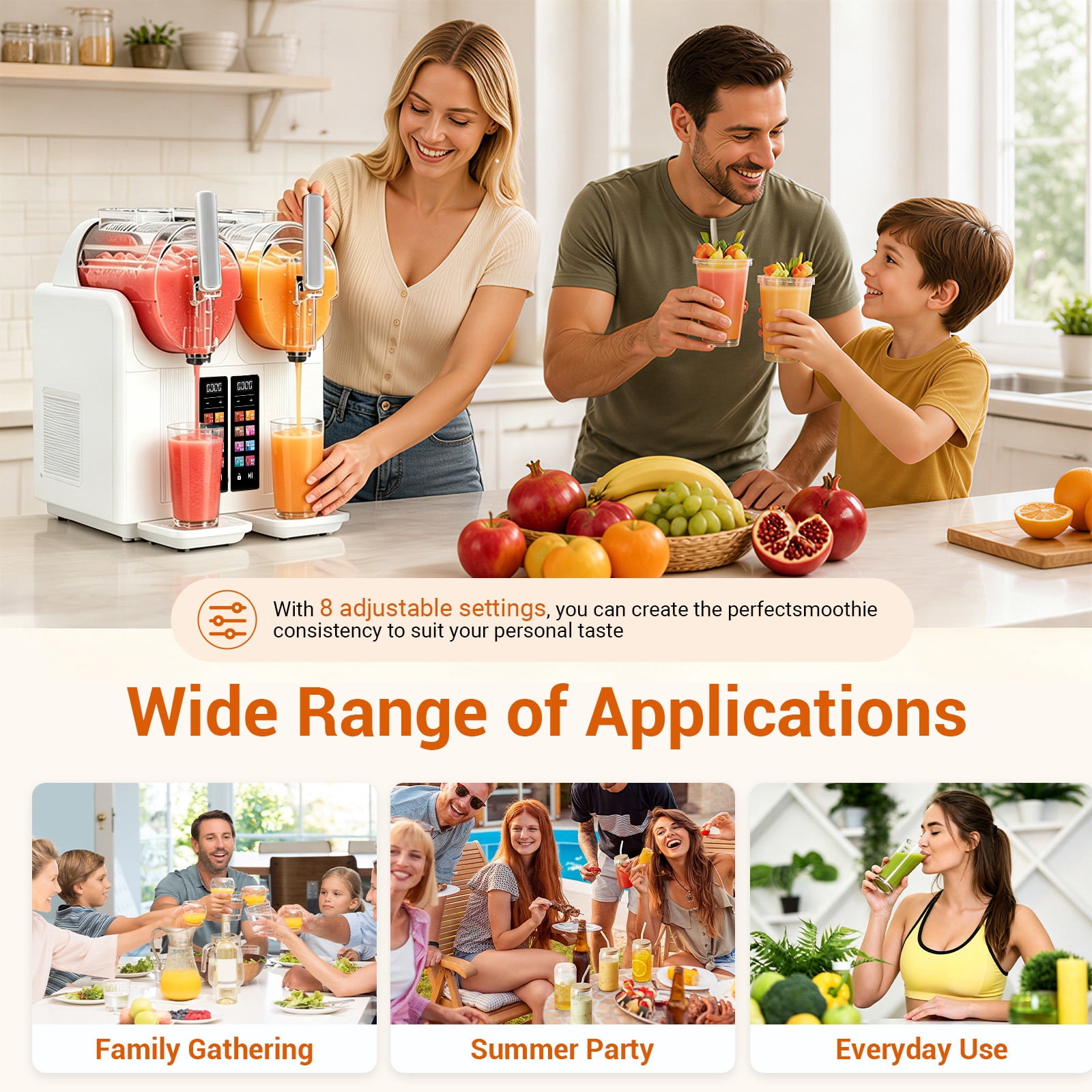 Slushie Machine, 68oz*2 Frozen Drink & Slushy Machine for Home, 5 Presets, No Ice Needed, Self Cleaning, Slushy Maker for Margaritas, Frappés, Milkshake, White