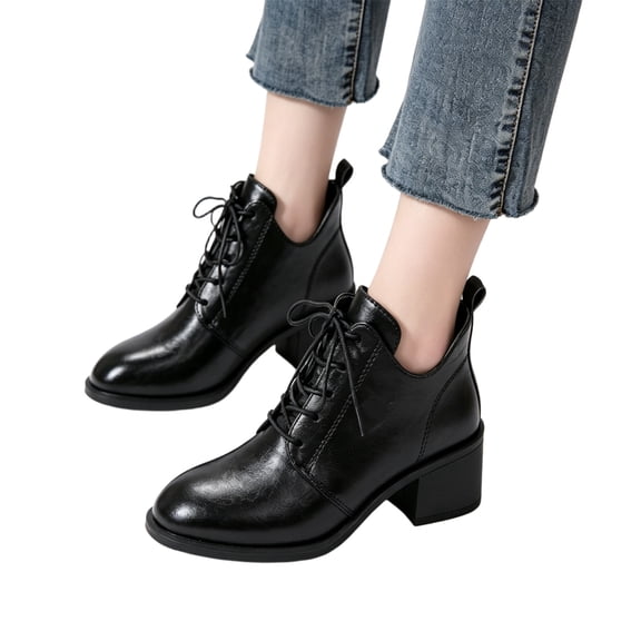 Willtoo Women's Lace Up Ankle Boots Pointed Toe Vintage Faux Leather Short Booties Chunky Heel Fashion Shoes Casual Dress Ankle Boot for Fall Winter Daily Wear