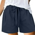 thumbnail image 5 of Women's Bandage Elastic Waist Pocket Shorts Pants Bottoms, Casual Summer Comfortable Solid Color Stretchy Lounge Wear Travel Essentials for Women | Aestivo,Navy L, 5 of 9