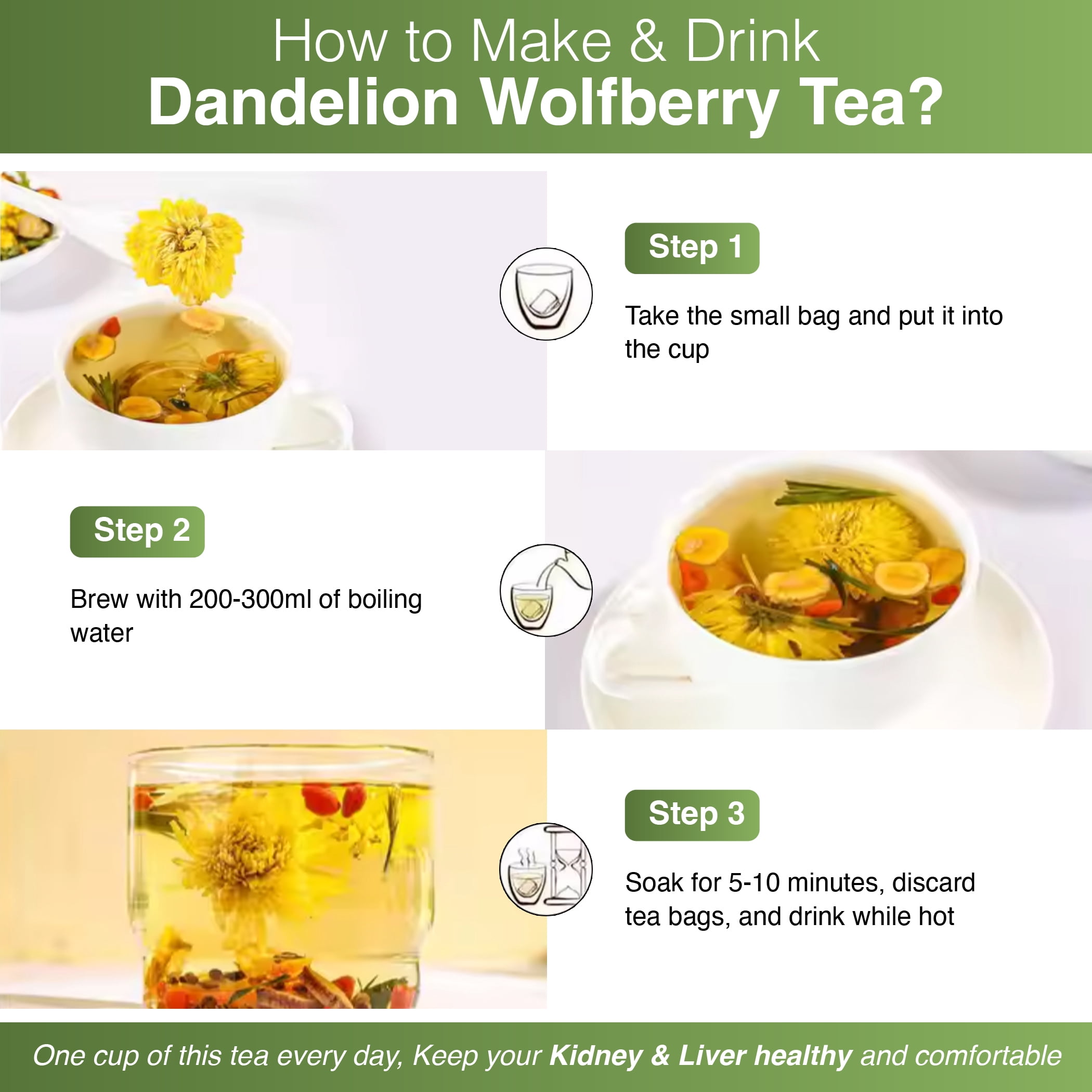Dandelion Wolfberry Tea – 7 Natural Ingredients Herbal Tea Bags for Kidney and Liver Health, Dandelion Chinese Wolfberry Tea Bags Organic - 30 Servings