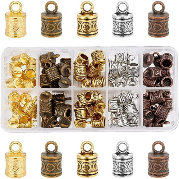 100pcs Cord Ends Leather Tassel Cap 5 Color Barrel Alloy Leather Cord Ends Cord Link Buckle Glue-in End Cap for Kumihimo Barrel and Jewelry Making (16x9mm 6.5mm Inner Diameter) DIY