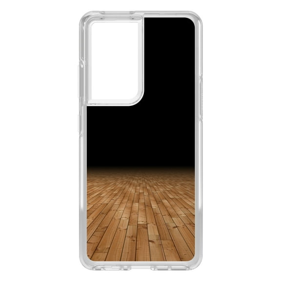 DistinctInk Clear Shockproof Hybrid Case for Galaxy S21 ULTRA 5G (6.8" Screen) - TPU Bumper, Acrylic Back, Tempered Glass Screen Protector - Basketball Court Floor - Love of Basketball