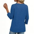 thumbnail image 6 of Miluxas Women's V Neck 3/4 Sleeve Tops Casual Pullover T Shirts Summer Basic Loose Fit Tunic Shirts Blue M(M), 6 of 8