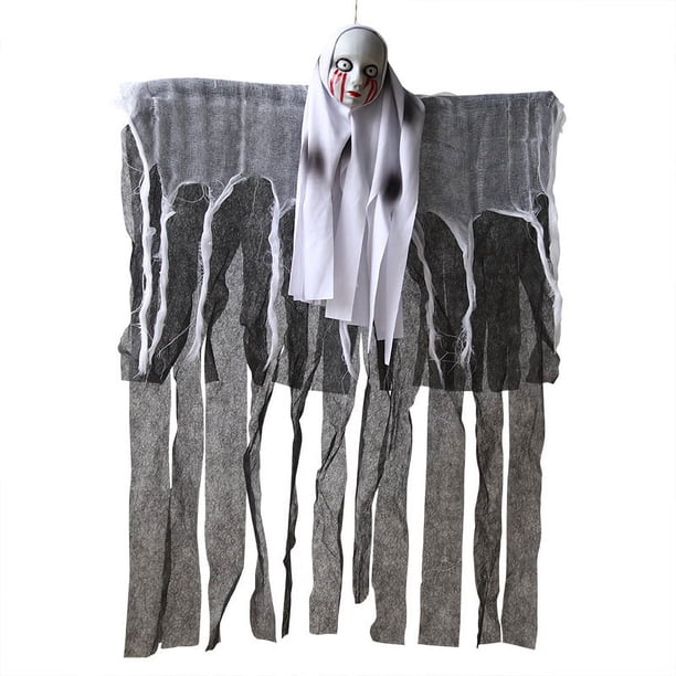 Decoración de Halloween fantasma colgante transfronterizo especial para calavera gasa cara de fantasma puerta de casa fantasma accesorios de terror colgante fantasma 60 * 85 cm mujer fantasma colgante