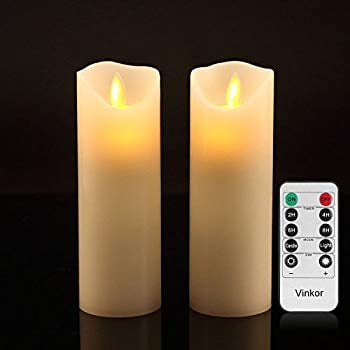 flameless candles flickering led decorative remote wax timer pillar classic moving flame candle hours control key ivory inch