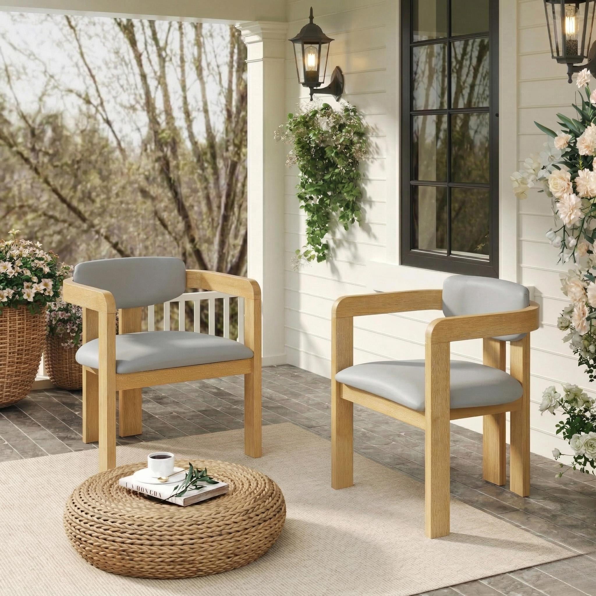 Mintazer Outdoor Modern Armchairs Set of 2, Patio Dining Chairs with Cushions for Patio, Garden, Balcony & Backyard, Natural & Beige