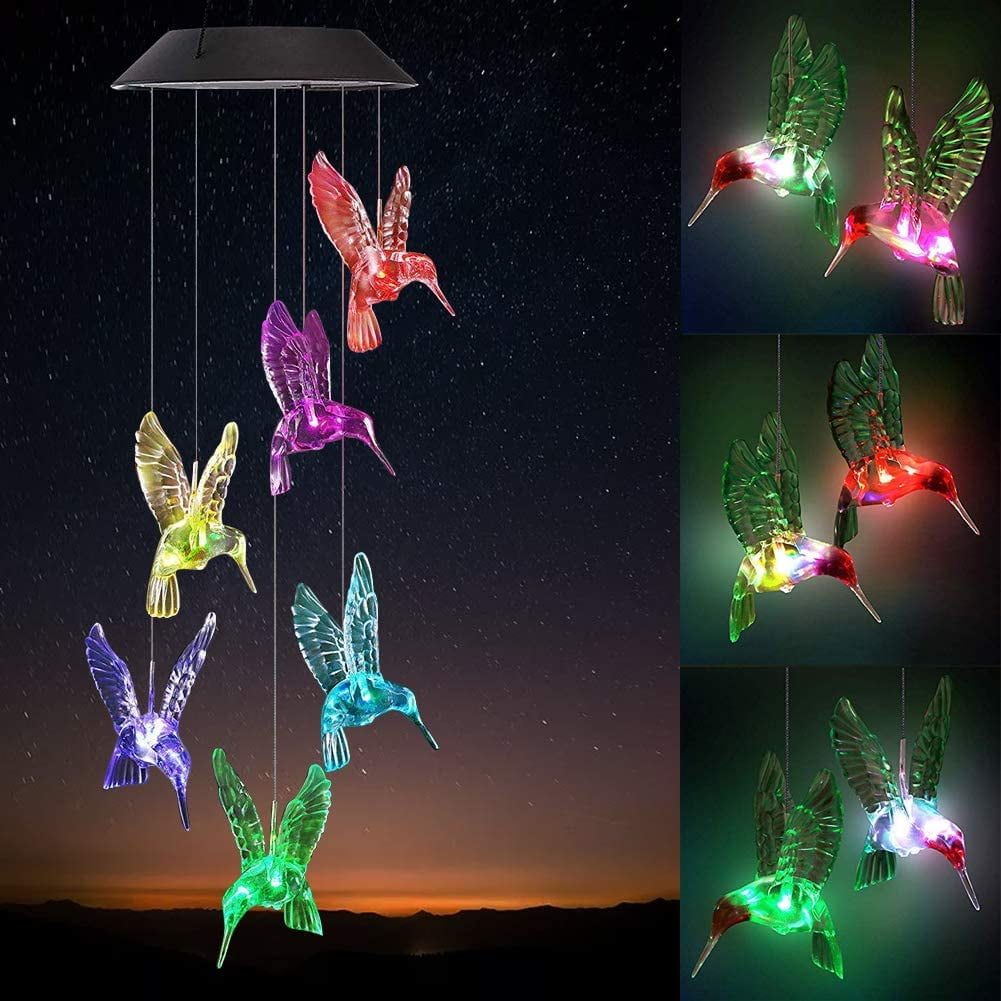SJPACK Solar Wind Chime Hummingbird Color Changing Solar Mobile Light