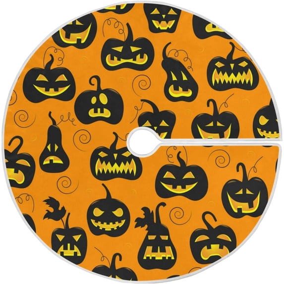 FMSHPON Halloween Pumpkin Orange Yellow Xmas Christmas Tree Skirt Stand Mat for Holiday Party Decoration Indoor Outdoor 36 inches
