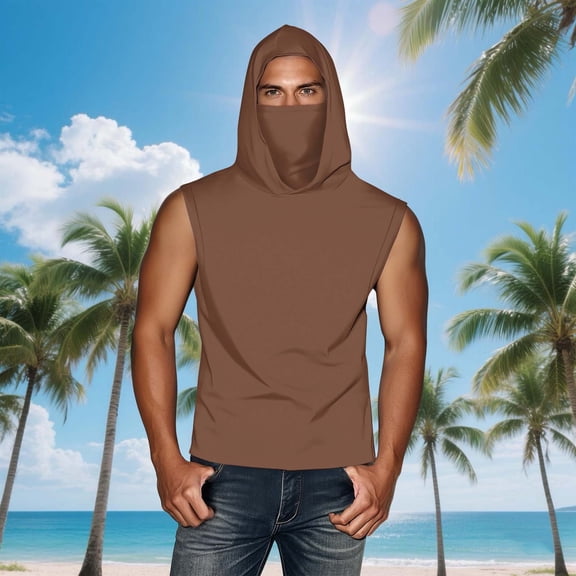 Unisex Sun Protective Hoodie with Face Mask, UPF Sleeveless Top for Men and Women, Ice Silk Outdoor Shirt for Fishing Hiking Running