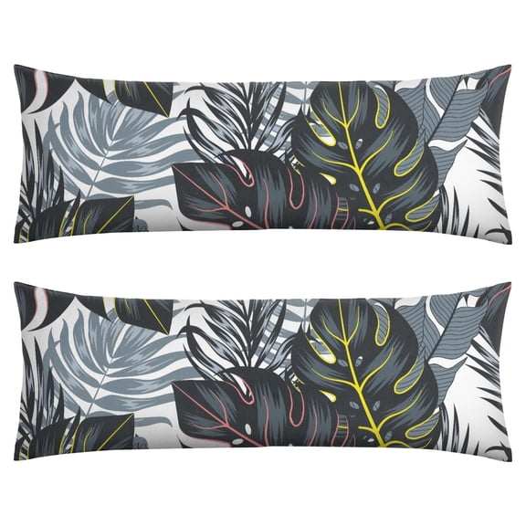 Jungle Leaves Body Pillow Cover 20x54 - Colorful Exotic Print Long Pillow Case - Breathable & Machine Washable Pillow Protector