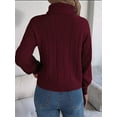 thumbnail image 4 of Women'S Sweater Round Neck Texture Button Lantern Sleeve Tops Pullover Knit Wine Red S, 4 of 8