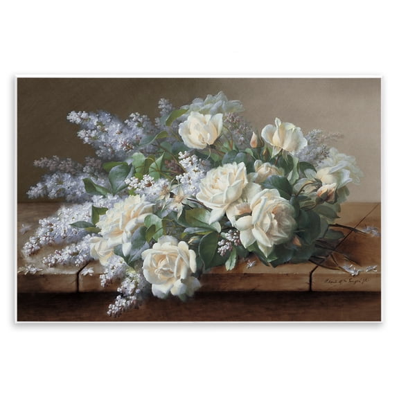 Stupell Industries French Country White Vintage Roses Wall Plaque Art, 15 x 10, by Raoul De Longpre