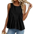 thumbnail image 4 of ClodeEU Women's Round Neck Sleeveless Ruffle Flowy Babydoll Tank Top,Solid Loose Casual Summer Camisole Blouse Black,Women's Plus L, 4 of 6
