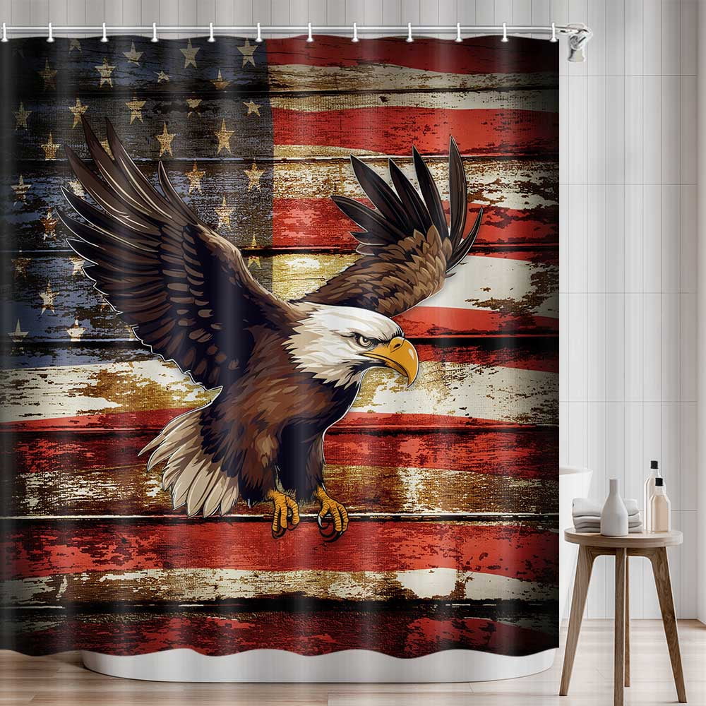 American Flag Shower Curtain, Independence Day United States Victory Flag Shower Curtains,Patriotic Theme USA Eagle Shower Curtains for Bathroom Decor Fabric Waterproof with 12 Hooks 72"x72"