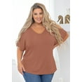 thumbnail image 4 of SHOWMALL Plus Size Tunic for Women Cold Shoulder Top Light coffee 5X Blouse Short Sleeve Clothing V Neck Shirts Summer Clothes, 4 of 7
