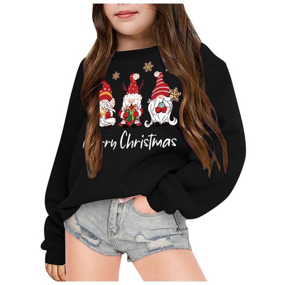 Hpapadks Hoodies for Teen Girls Kids Christmas Santa Letter Hoodie Casual Pullover Girls Sweatshirt Black 5-6 Years